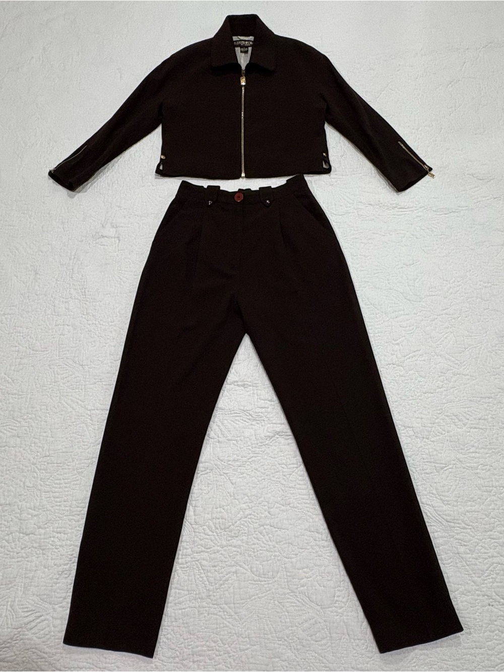 VTG 90s Y2K St. John Griffith Gray Womens Suit 2pc Sz 4 Brown Wool Made In Italy